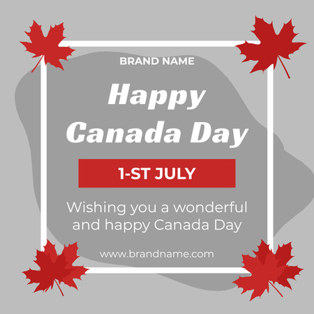 Happy Canada Day on Red and Grey Instagram Design Template