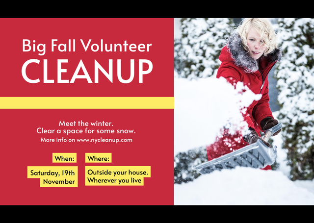Designvorlage Winter Volunteer Cleanup Announcement on Red für Flyer A6 Horizontal