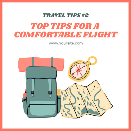 Backpack and Map for Comfortable Travel Tips Instagram Design Template