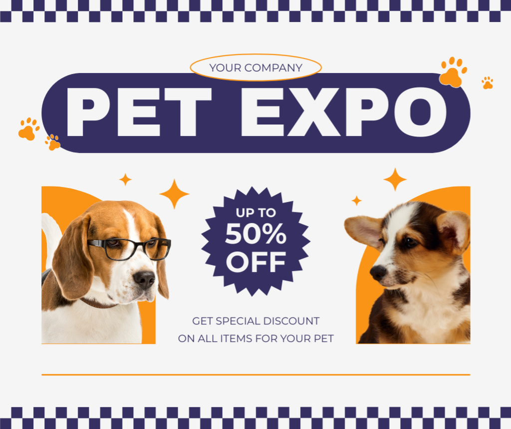 Template di design Get a Discount on Pet Goods at Puppies Expo Facebook