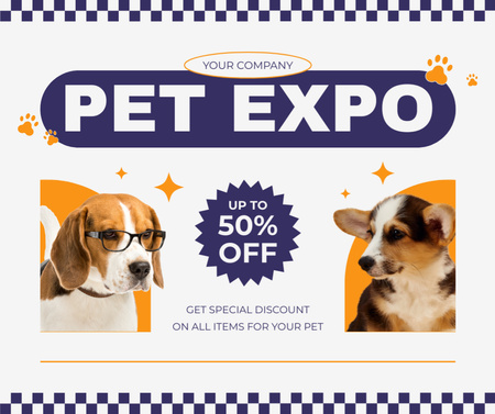 Ganhe um desconto em produtos para animais de estimação na Puppies Expo Facebook Modelo de Design
