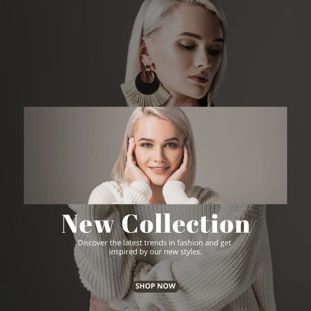 Lady in White Sweater for New Fashion Collection Anouncement  Instagram Design Template