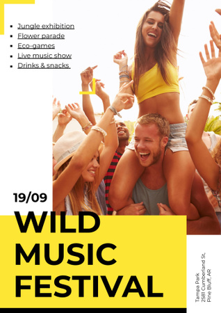 Wild Music Festival Announcement with Cheerful People Enjoying Concert Poster B2デザインテンプレート