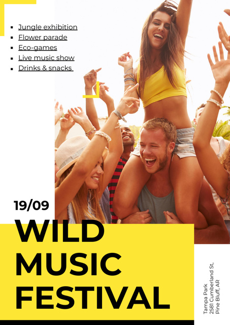 Ontwerpsjabloon van Poster B2 van Wild Music Festival Announcement with Cheerful People Enjoying Concert