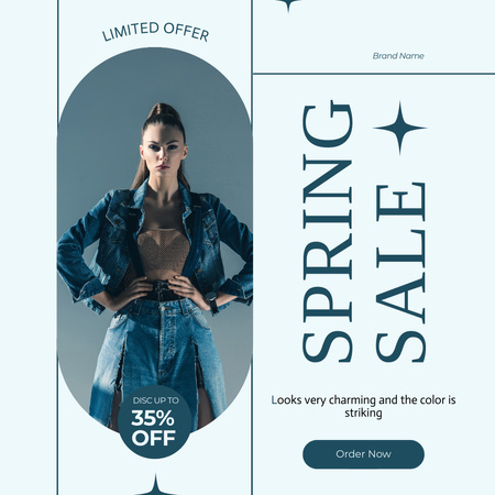 Spring Sale with Young Woman in Denim Instagram Design Template