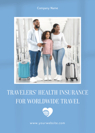 Insurance Company Advertisement with Young African American Couple at Airport Flayer Design Template
