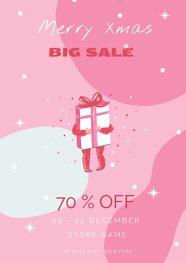 Template di design Christmas Discount with man holding tight present Poster
