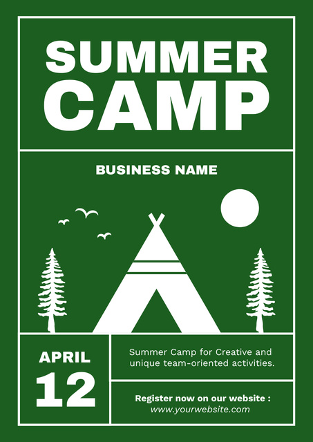 Summer Camp Invitation on Green Poster Design Template