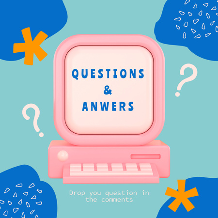 Designvorlage Q&A-Quiz mit kreativer Computerillustration für Instagram
