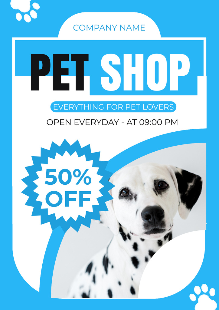 Discount in Pet Shop on Blue Poster Πρότυπο σχεδίασης