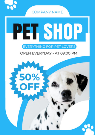Discount in Pet Shop on Blue Poster Design Template