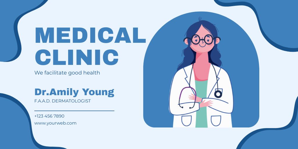 Template di design Healthcare Clinic Ad with Illustration of Doctor Twitter