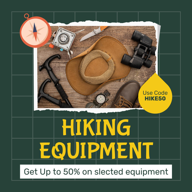 Hiking Equipment Ad with Binoculars Instagram AD Πρότυπο σχεδίασης