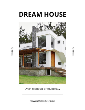 Real Estate Agency Services Offer with Big House Poster 8.5x11in Tasarım Şablonu