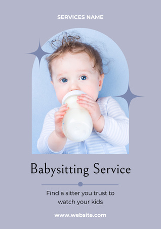 Nanny Service Offer with Cute Baby with Bottle Poster A3 Design Template