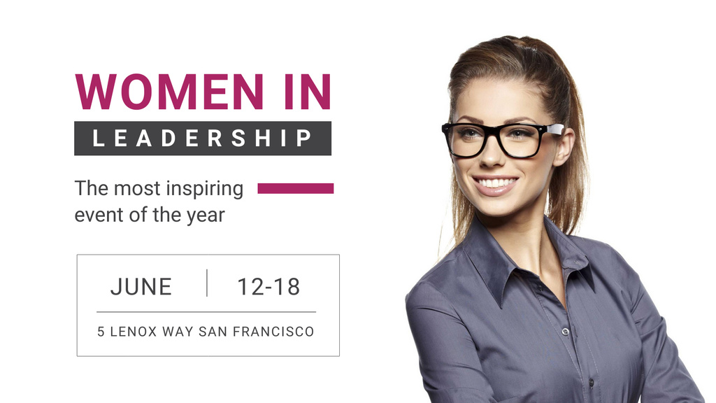 Inspiring Business Event About Women In Leadership Announcement FB event cover Šablona návrhu