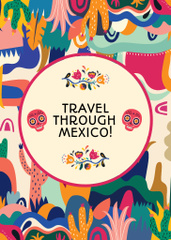 Travel Offer Of Tour In Mexico With Colorful Illustration