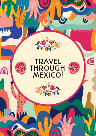 Travel Offer Of Tour In Mexico With Colorful Illustration Postcard A6 Vertical Design Template