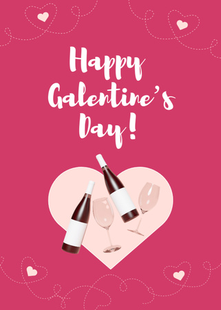 Galentine's Day Greeting with Bottle of Champagne Postcard 5x7in Vertical Πρότυπο σχεδίασης