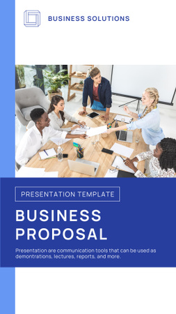 Platilla de diseño Business Proposition with Colleagues at Meeting Mobile Presentation