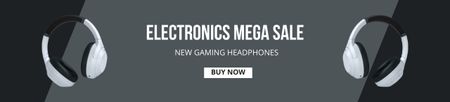 Modèle de visuel Annonce de vente d'électronique avec des écouteurs modernes - Ebay Store Billboard