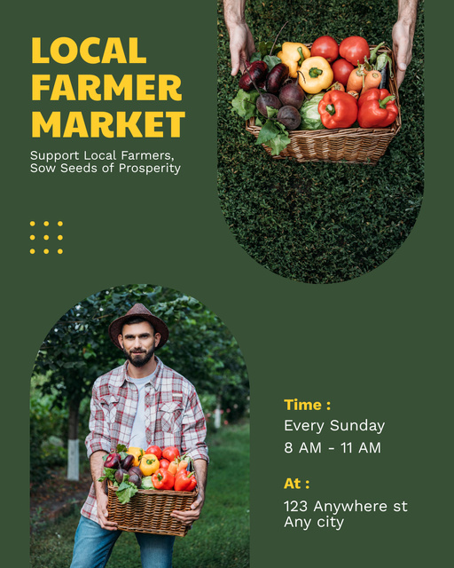 Plantilla de diseño de Local Farmer's Market Promo with Man with Basket Instagram Post Vertical 