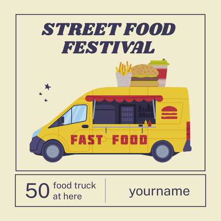 Street Food Festival Ad with Burger and French Fries Instagramデザインテンプレート