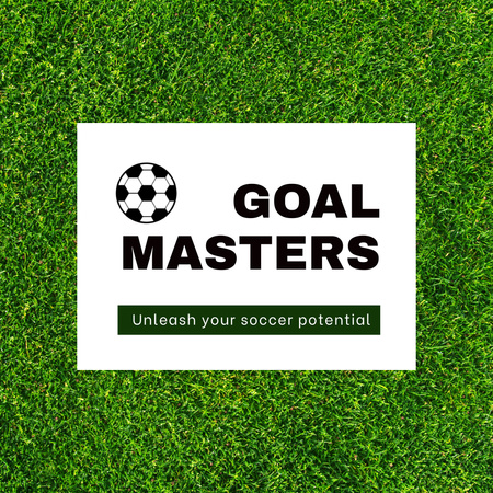 Template di design Campo in erba e promozione del gioco di calcio con lo slogan Animated Logo