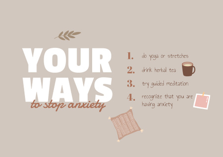 Modèle de visuel List of Ways to Stop Anxiety in Beige - Poster B2 Horizontal