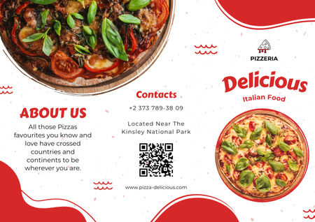 Modèle de visuel Délicieuse pizza ronde au basilic appétissante - Brochure