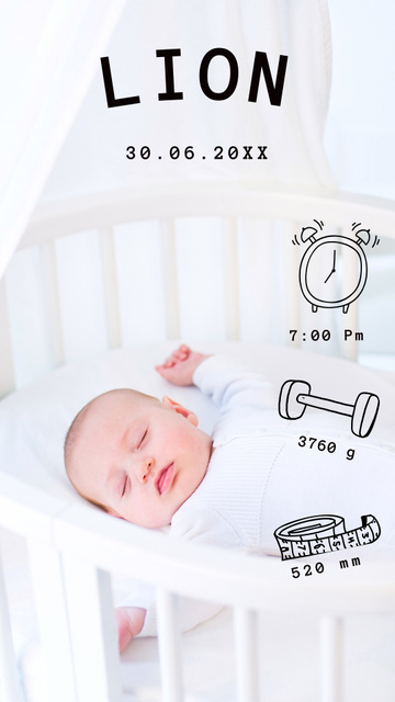 Designvorlage Cute Newborn Boy lying in Bed für Instagram Story