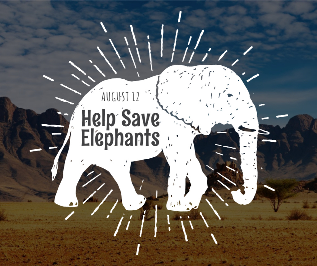 Elephant Day wild animal silhouette Facebook – шаблон для дизайну