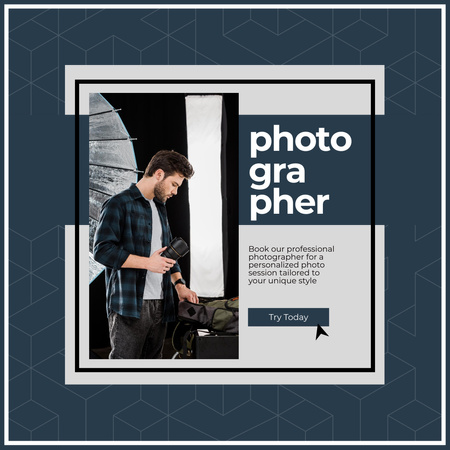 Реклама услуг фотографа на синем фоне Instagram – шаблон для дизайна