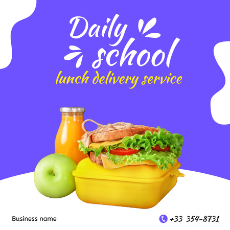 Template di design Annuncio del servizio di consegna del pranzo scolastico gustoso con frutta Instagram