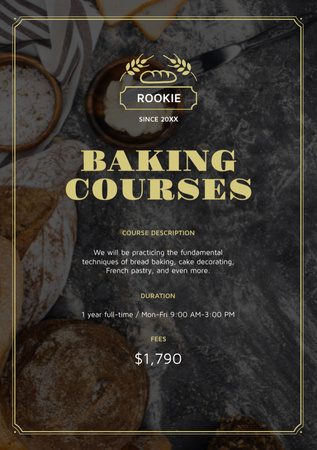 Baking Courses Ad Fresh Croissants and Cookies Flyer A5 Design Template