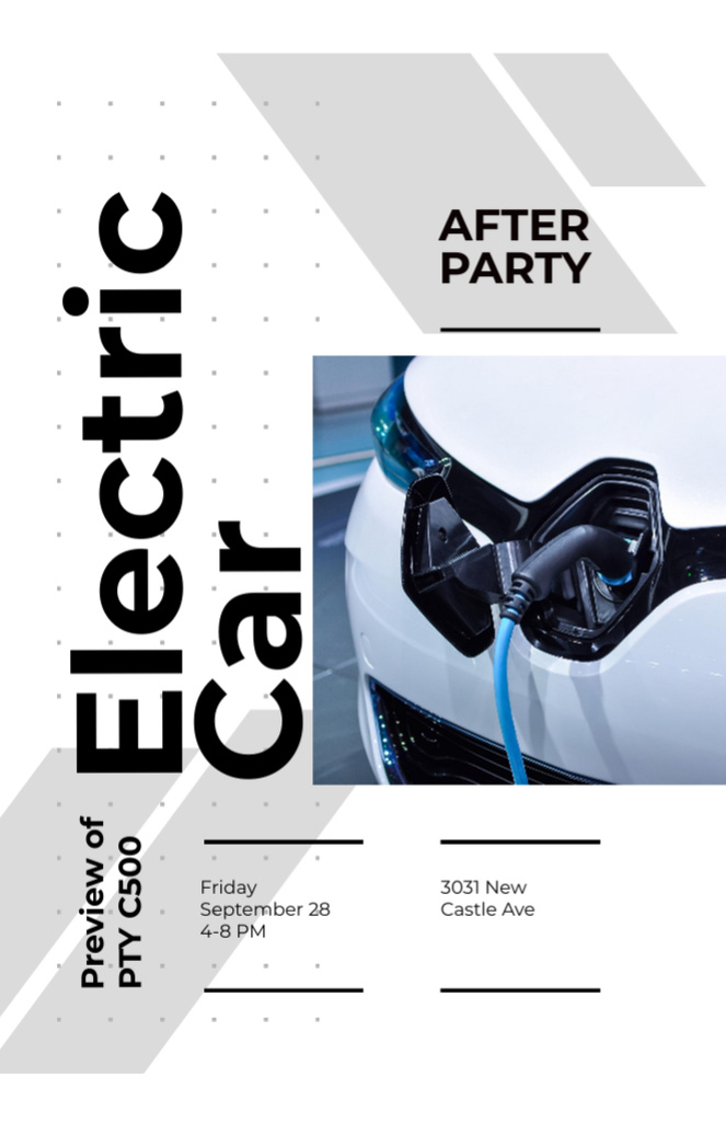 After Party invitation with Charging electric car Flyer 5.5x8.5in Design Template