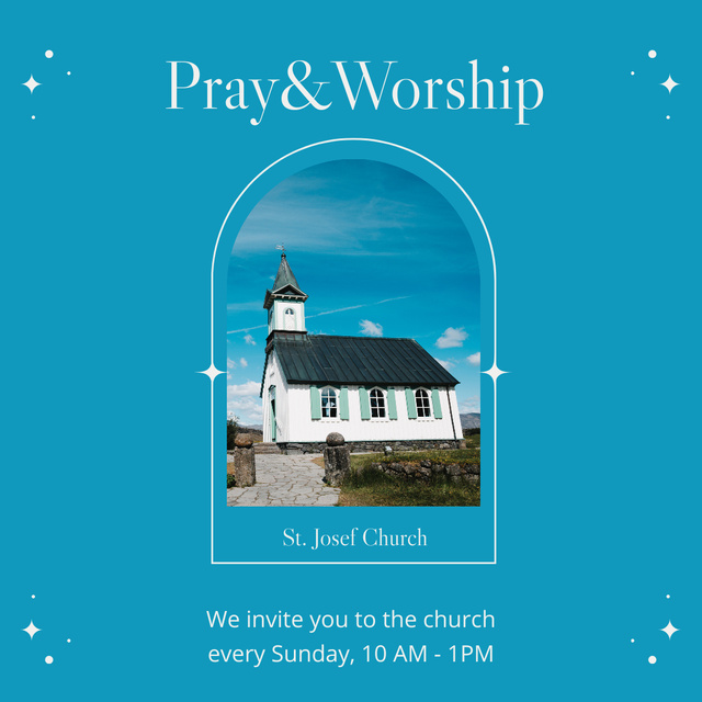 Pray and Worship Announcement with Church Instagramデザインテンプレート