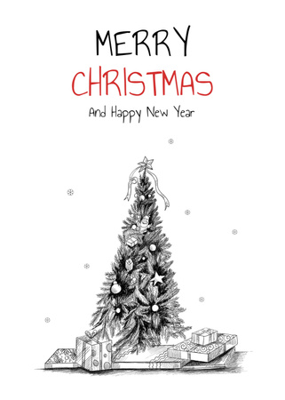 Christmas and New Year Greeting with Illustration Postcard 5x7in Vertical tervezősablon