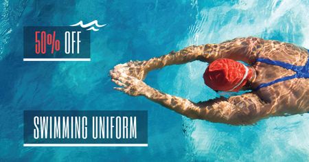 Plantilla de diseño de Swimming Competition Announcement with Swimmer in Pool Facebook AD 