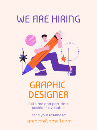 Vacancy Ad with Illustration of Man with Huge Pencil Poster US Design Template