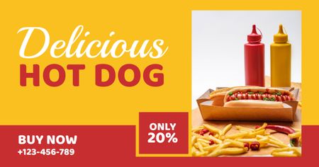 Designvorlage Köstliches Hots-Dog-Rabattangebot für Facebook AD