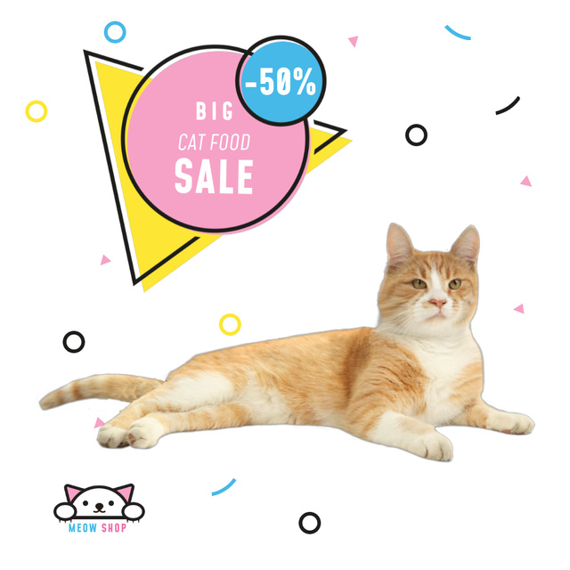 Szablon projektu Special Pet Shop Sale with Cute White Jumping Cat Animated Post