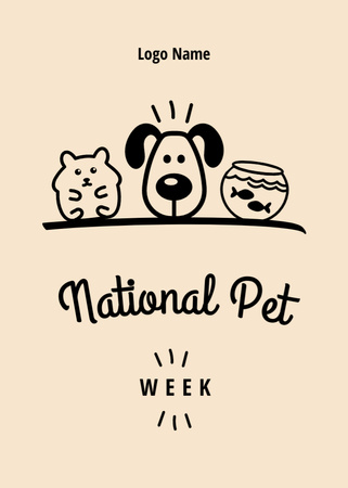 Saudações incríveis da Semana Nacional do Animal de Estimação com ilustração Postcard 5x7in Vertical Modelo de Design