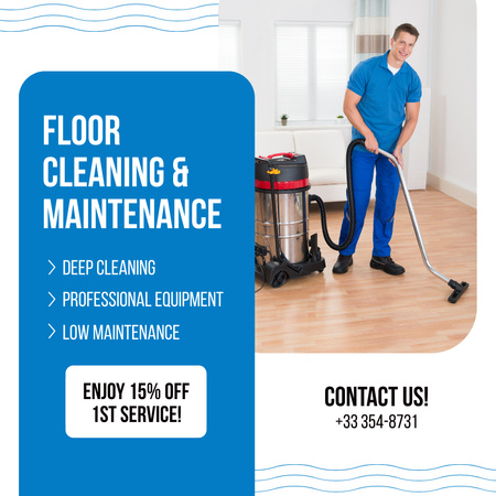 Trustworthy Floor Cleaning And Maintenance With Discount Animated Post Design Template