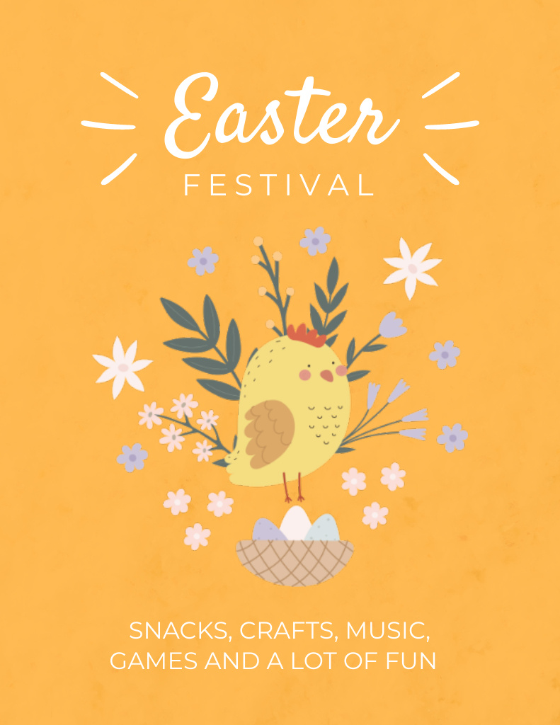 Plantilla de diseño de Easter Fair Ad with Cute Chick and Eggs Flyer 8.5x11in 