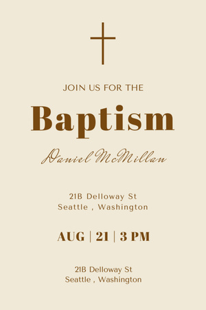 Baptism Ceremony Announcement with Christian Cross Invitation 6x9in Design Template