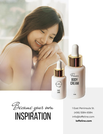 Skincare Products Ad with Young Woman Poster 8.5x11in Design Template