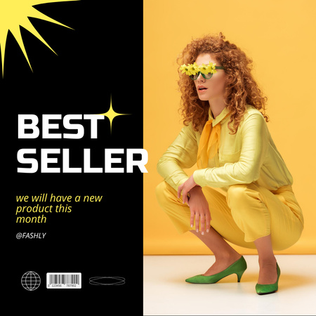 Fashion Clothes Ad with Woman in Yellow Instagram Design Template