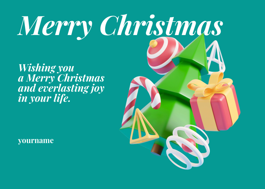Plantilla de diseño de Christmas Wishes with Tree and Candy Cane Postcard 