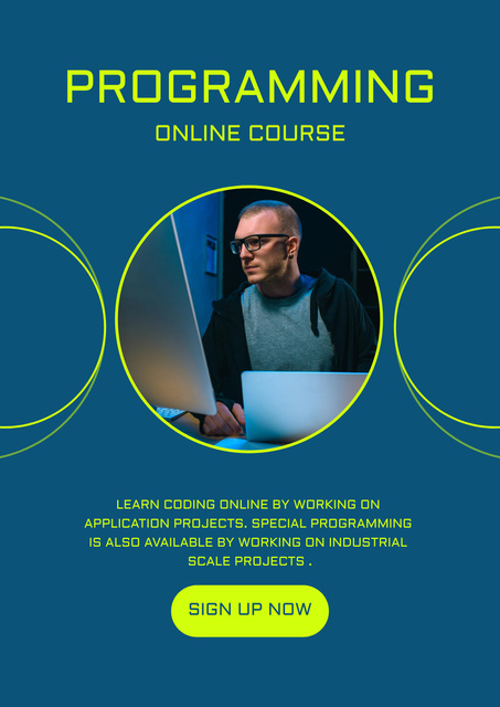 Man on Online Programming Course Poster Design Template